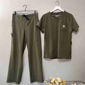 Carhartt Force Olive Green Scrubs Scrub Top Pants Cargo Pants size medium